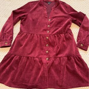 Tribal Women's Deep Wine Button-Front Velvet Jean Jacket